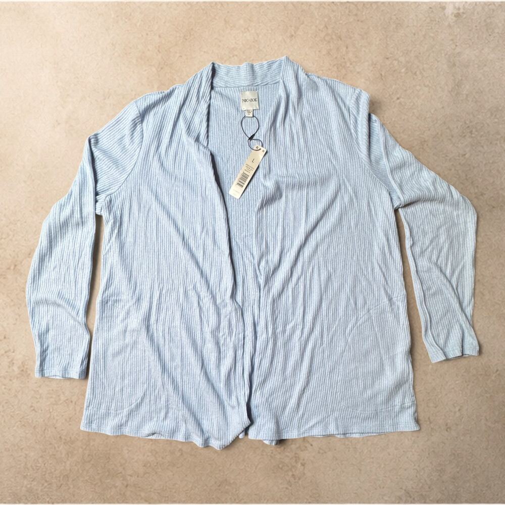 NIC+ZOE Women's Large Cloud Blue Ribbed Open Front Cardigan Sweater NWT